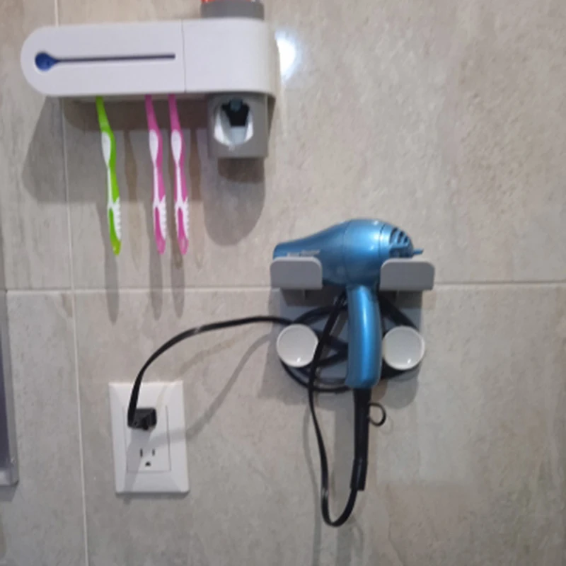 

Hair Dryer Rack Wall Mounted Bathroom Hairdryer Organizer Shelf with Hook Washroom Storage Holder