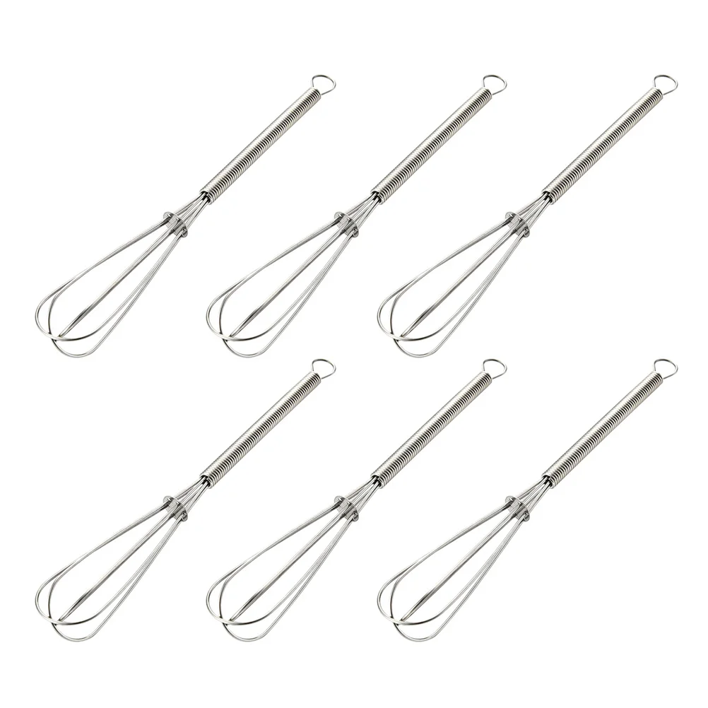 

6pcs Stainless Steel Mini Egg Beater Hand Cream Whisk Spring Handle Blender Mixer Kitchen Gadget
