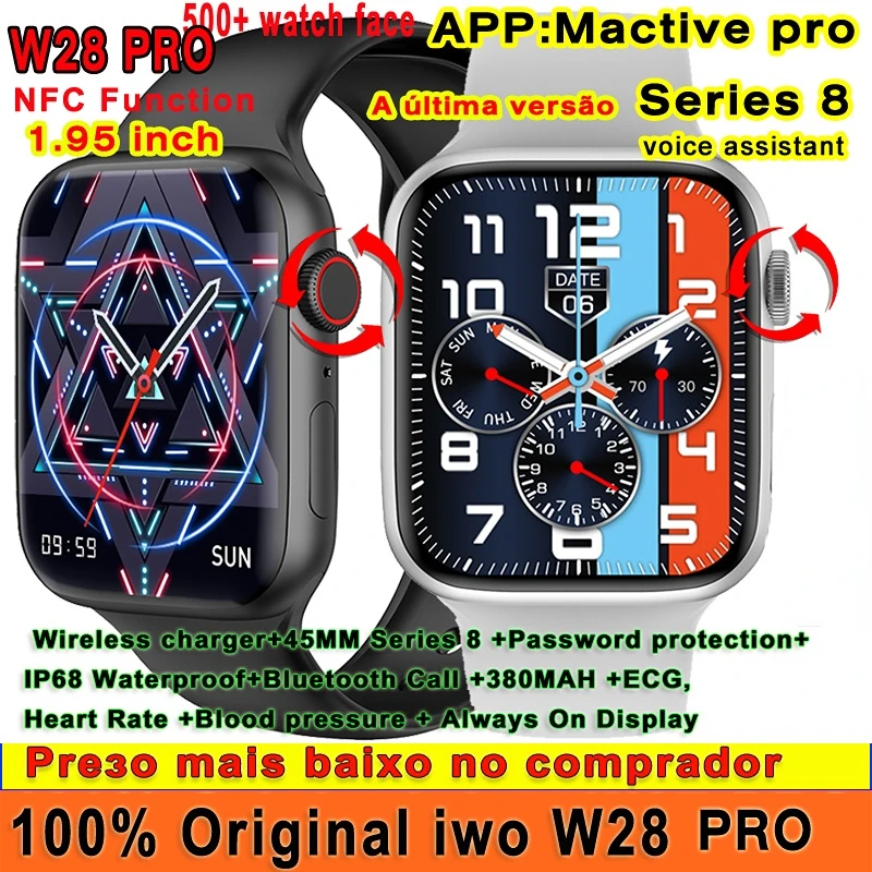 

Оригинальные Смарт-часы Iwo W28 Pro серии 8, пароль, 1,95 дюйма, Bluetooth, звонки, NFC, Siri, беспроводные, ЭКГ, IP68, водонепроницаемые Смарт-часы