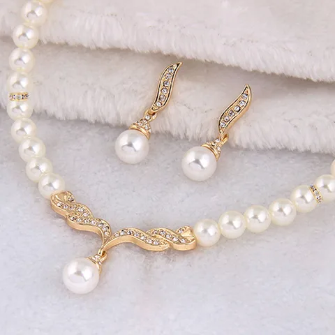 Креативное ожерелье золотого цвета + 1 пара сережек Свадебный жемчуг женский