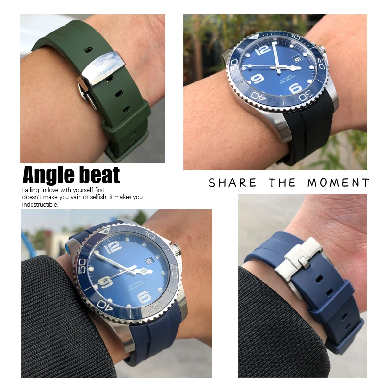 Фото Высококачественный силиконовый резиновый ремешок 21 мм, подходит для Longines L3.781.4.9 HydroConquest Conquest, черный, синий, серый, зеленый ремешок для часов №4