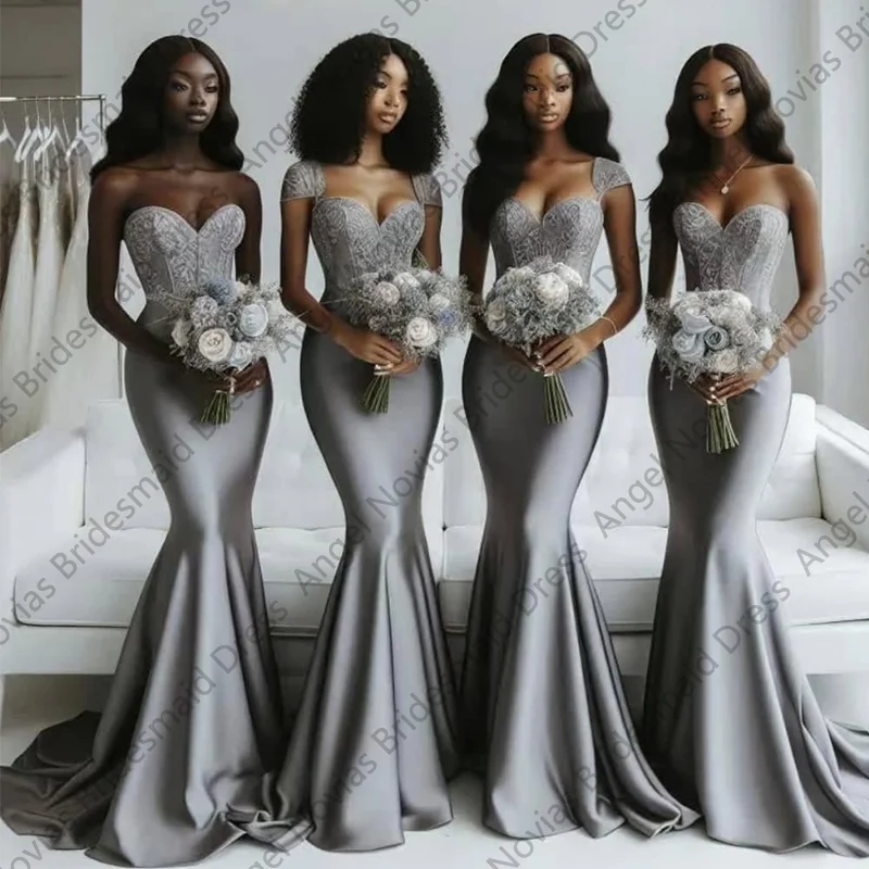 Индивидуальное длинное серое атласное платье Angel Novias для свадьбы