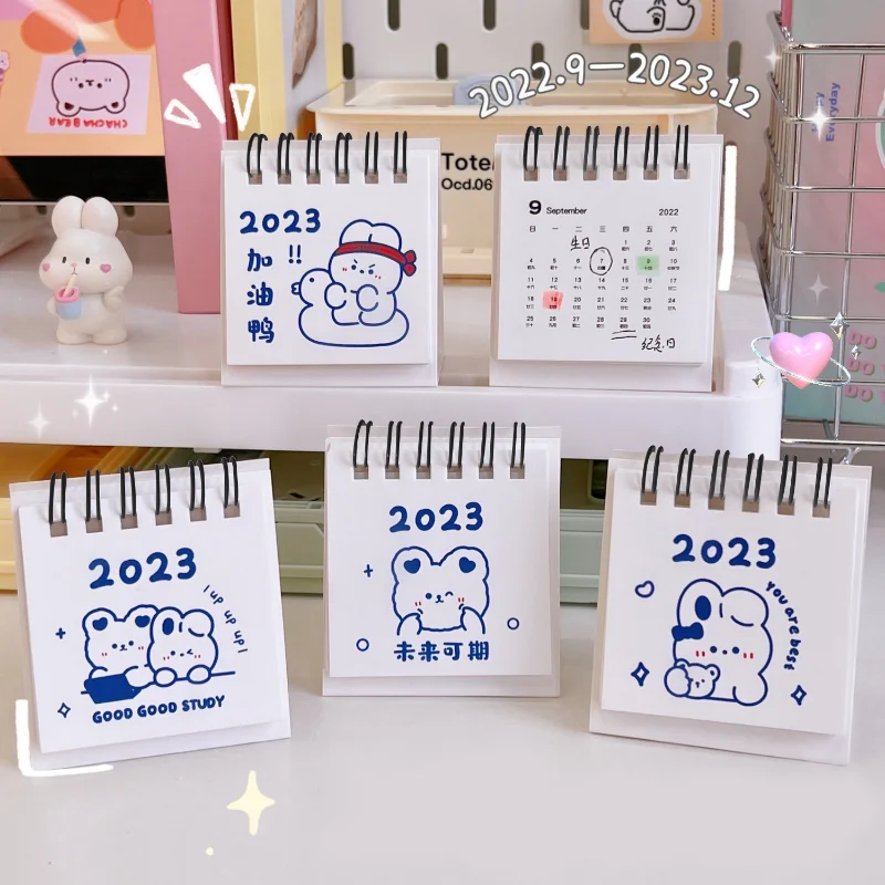 

2023 Kawaii Ins Mini Desk Calendar Cute Rabbit Dog Standing Calendar Daily Scheduler Table Planner Yearly Agenda Organizer