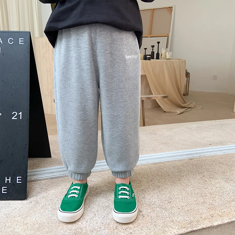 

Весенние новые хлопковые спортивные брюки для мальчиков с надписью, детские свободные универсальные спортивные брюки