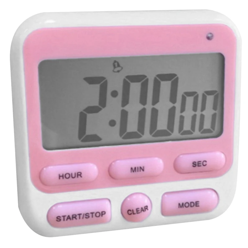 

LCD Digital Electronic Timer Reminder Countdown With Clock Alarm Switch Pink Timer