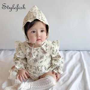 ins hot sale 2022 spring and autumn cute baby girl printed jacquard long-sleeved cotton jumpsuit in India