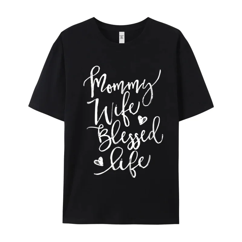 FunnySummer Short Sleeve Tees Summer Discount O Neck Cotton Tops T Shirt Woman Shirts Mama Wife Blessed Life Funny