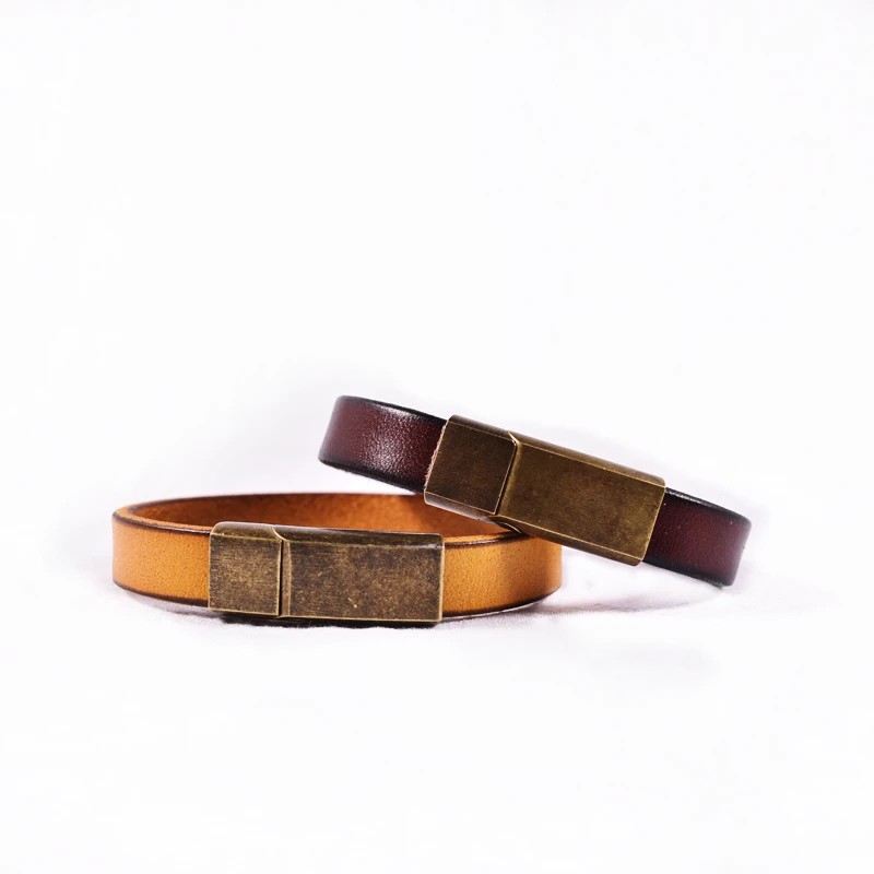 Винтажные мужские браслеты из натуральной кожи, коричневые браслеты-манжеты и обручи, ювелирные изделия с застежкой из нержавеющей стали для мужчин и женщин