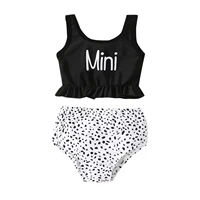 little baby girl split swimsuit set toddler letter lace splicing tank top type sleeveless swimwear spot printing swimming trunks