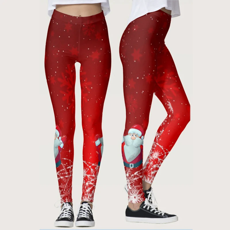 

Women Leggings Christmas Skinny Leggings Digital Print Trousers Snowflake Snowman Print 3D Funny Sexy Elastic Christmas Legging