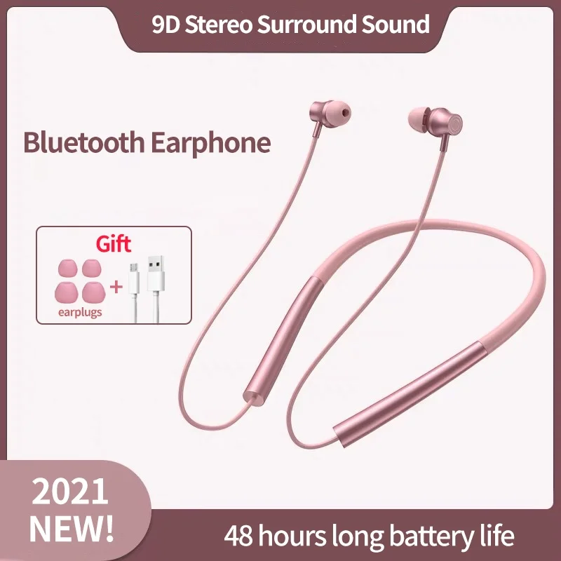 

48 hours of music time Sports Bluetooth Headphone Waterproof Neckband Wireless Earphone HD Call Headset Earbud With Noise