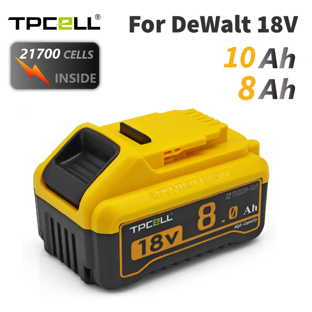 TPCELL 8 Ач/10 Ач для батареи DeWalt 20 В 21700 DCB200 Сменный аккумулятор совместимый с