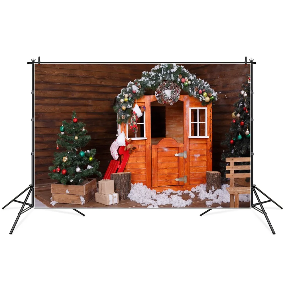 

Рождественская елка кабина подарки сани деревянный корень фотография фоны пользовательское украшение для вечеринки фотобудка фотографич...