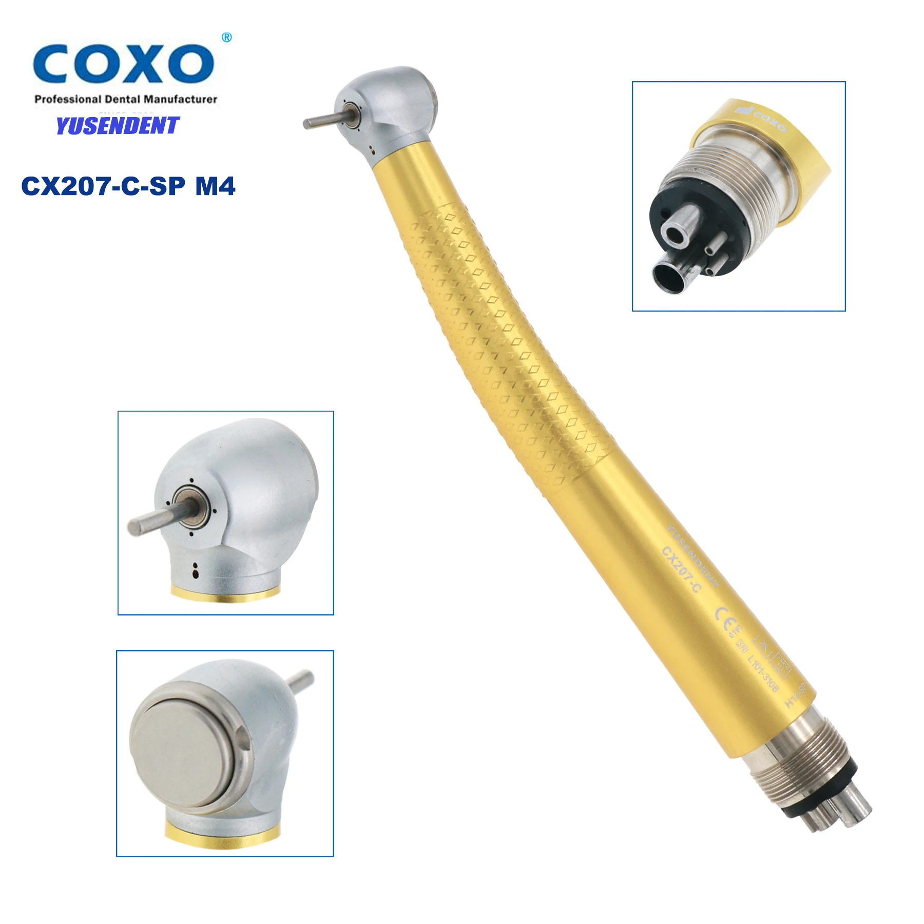 

YUSENDENT High Speed Standard Head Handpiece 4 Hole M4 Air Turbine Ceramic Bearings Single Spray Fit NSK PANA MAX Type