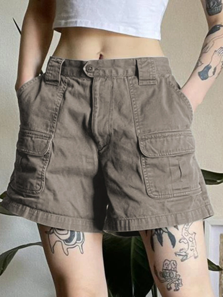 2023 Stylish and Versatile Women Shorts Button Zipper Closure Comfortable Solid Summer Shorts with Pockets for Casual Daily