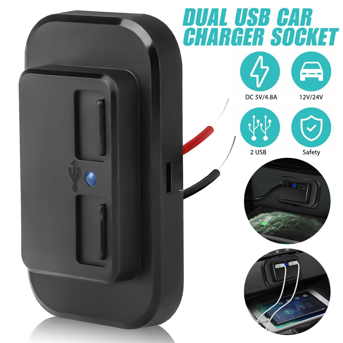 

Автомобильное зарядное устройство с двумя USB-портами, 12 В/24 В