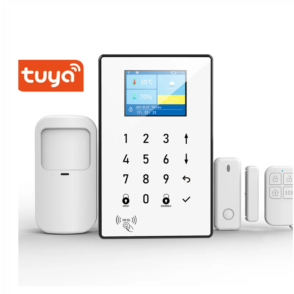 Tuya SmartLife 2.8Inch GSM+WIFI Home Security Burglar Alarm System RIFD Touch Keypad PIR Motion Sensor Door Contact Alarm Sensor