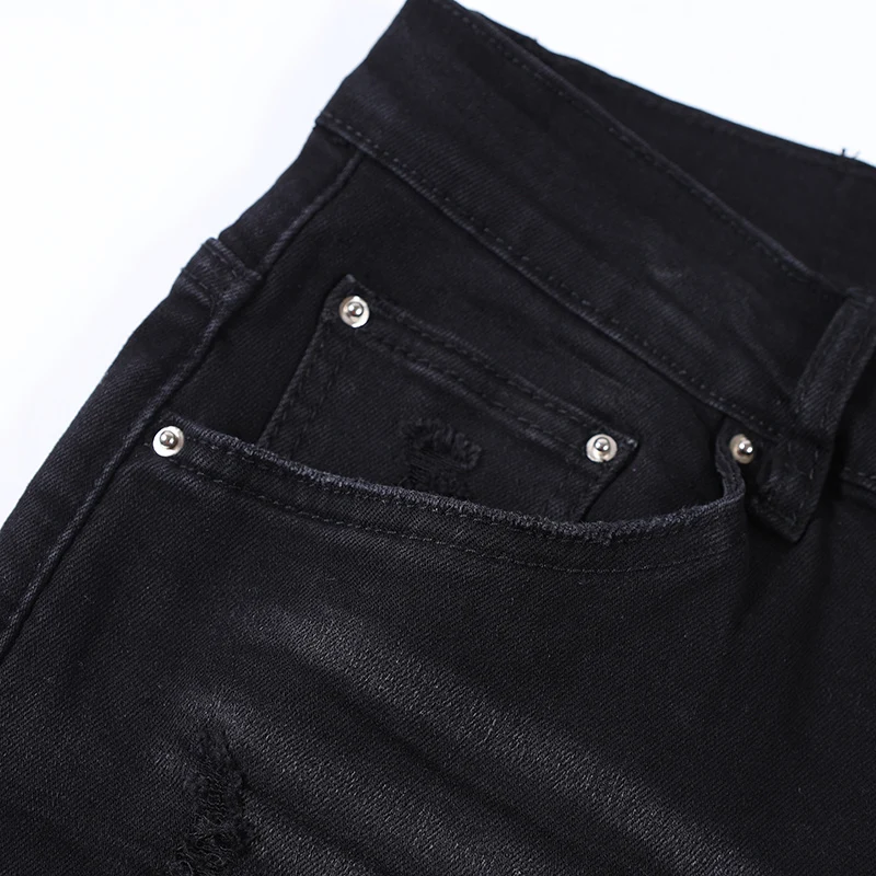 Street Fashion Men Jeans High Quality Black Elastic Stretch Skinny Fit Ripped Jeans Men Patched Designer Hip Hop Brand Pants