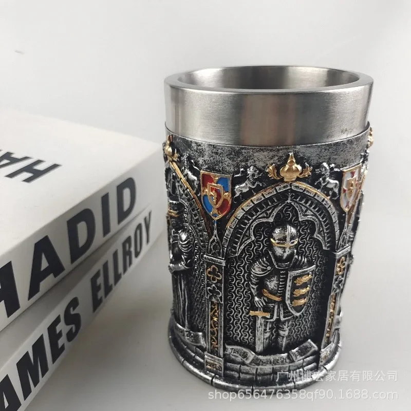 

Creative Guard Beer Mug Resin 304 Stainless Steel Wine Retro Large Capacity Coffee Cup Wine Glass Ornament Personalized Gift