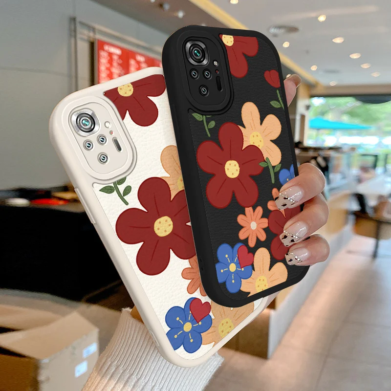 

For Redmi Note 10 Pro Max Note 10 Pro India Note 11 11S 11T Note 11 Pro Plus 5G Poco M4 Pro X4 Case Flower Lambskin Phone Case