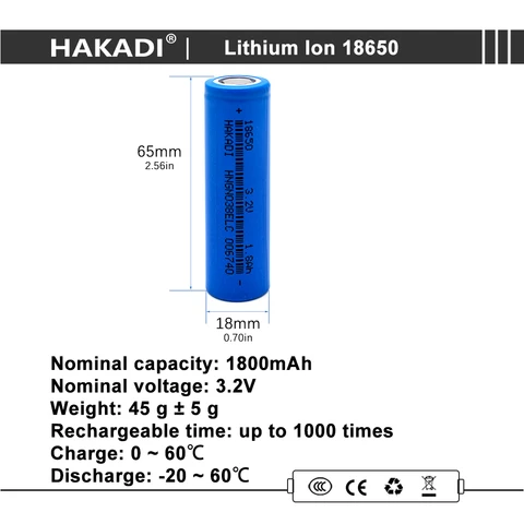 BTRHAKADI HKD-3.2V 1800 LiFePO4 аккумулятор 18650