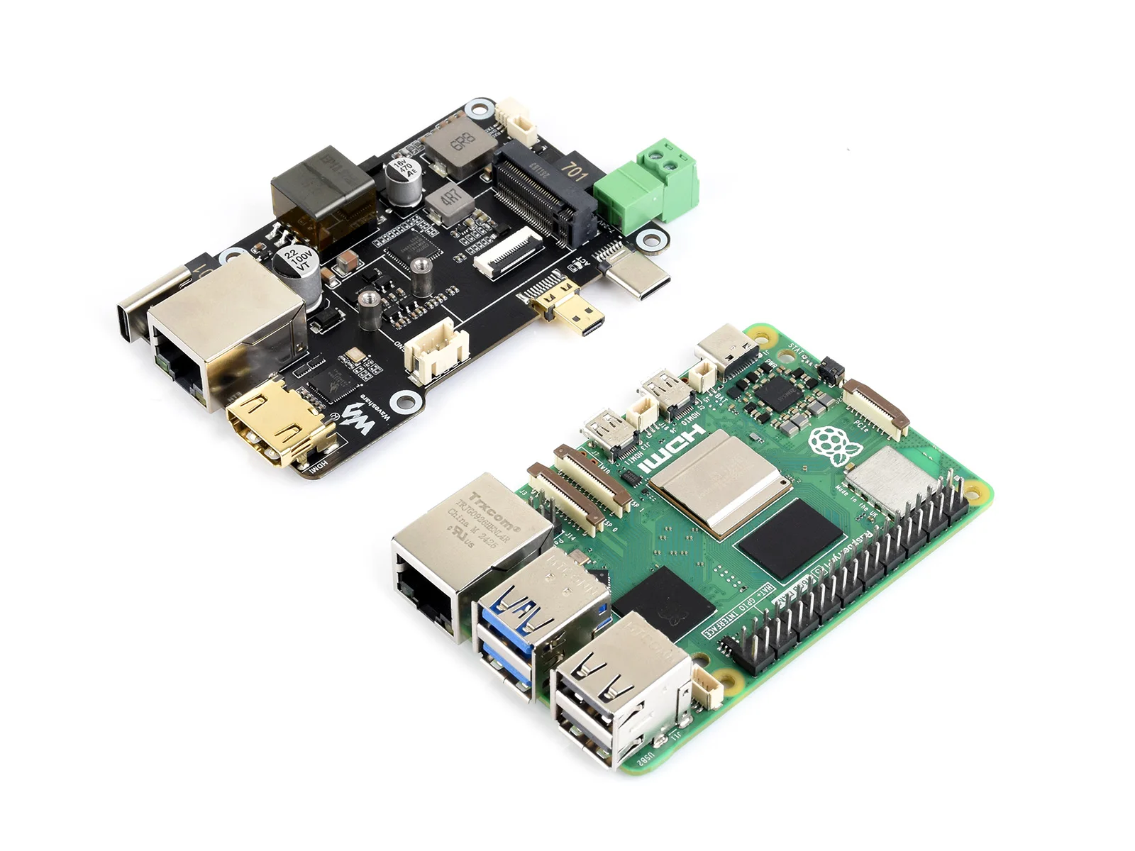 Фото Многофункциональный адаптер Waveshare PCIe для M.2, выход 4K, оригинальный контроллер Ethernet RTL8125 2.5GbE, поддержка ОС Raspberry Pi №5
