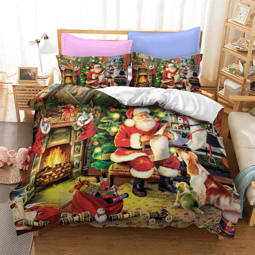 

Christmas Duvet Cover Queen Comforter Cover Set Christmas Holiday Decorative Bedding Set Soft Microfiber Red Duvet+Pillow Shams
