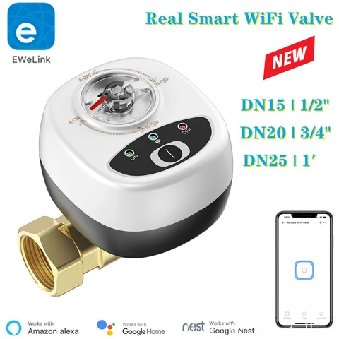 Ewelink App WiFi Smart Valve DN15 /DN20 /DN25 Smart Water /Gas ShutOff Válvula de esfera automatizada Controle sem fio Alexa Compatível