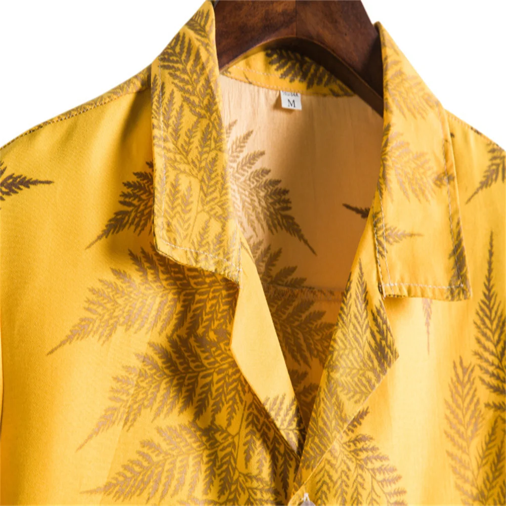Hawaiian Shirt Men's Summer Leaf Printing Tops Short Sleeve Blouse Casual Harajuku  Male Chemise Homme 2022