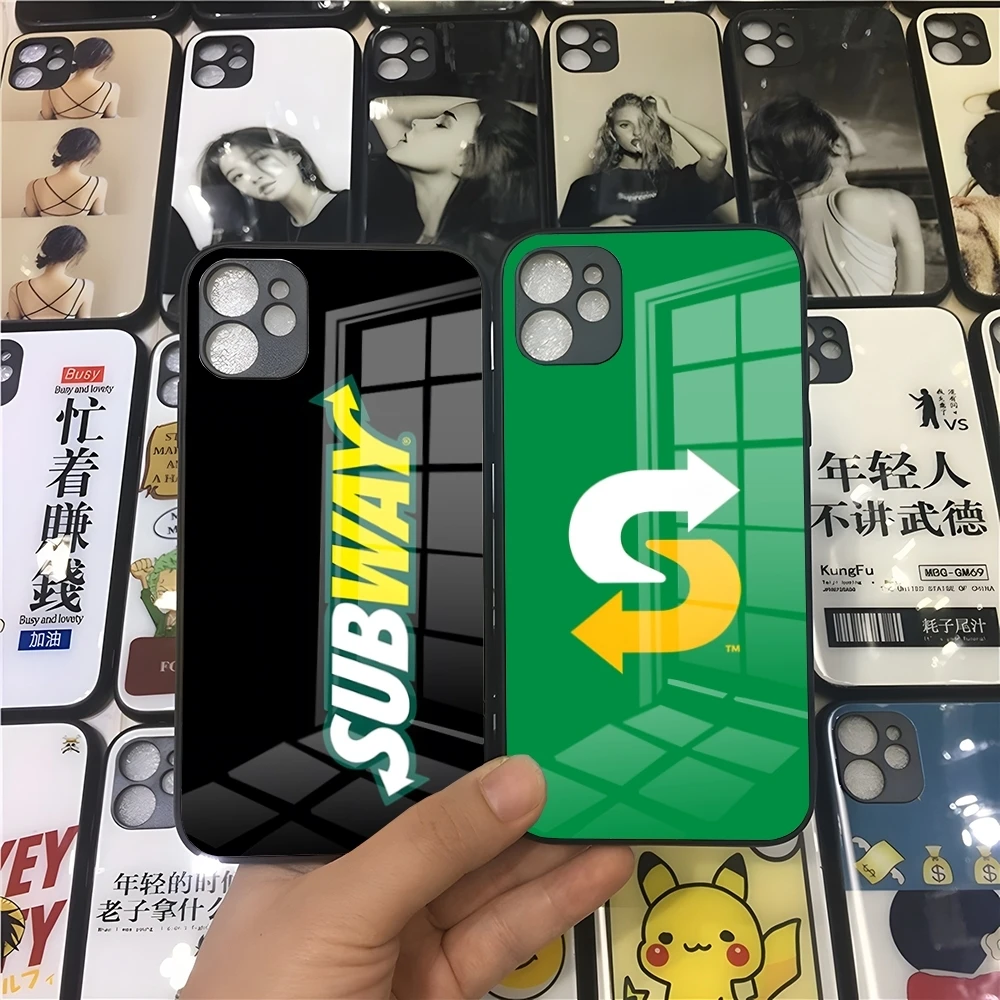 S-subway Sandwich Phone Case For IPhone 16 15 14 Pro 13 12 11 Mini XR Max 6 8 7 Plus SE 2022 Glass Design Cove