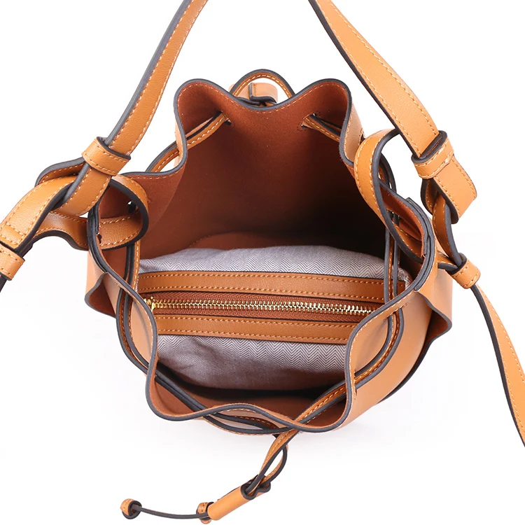 

New Women's Leather Drawstring Bucket Bag Real Leather Color Matching Hand Bag Large Capacity One Shoulder Bag Fashion Tote