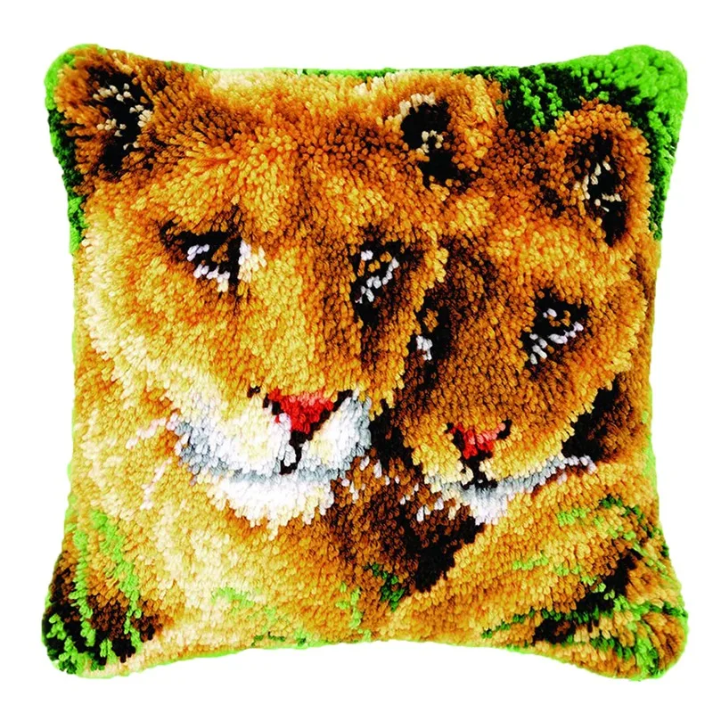 

Latch Hook Kits Needlework Embroidery DIY Pillow Crochet Rug Yarn Cross Stitch Kits Lion
