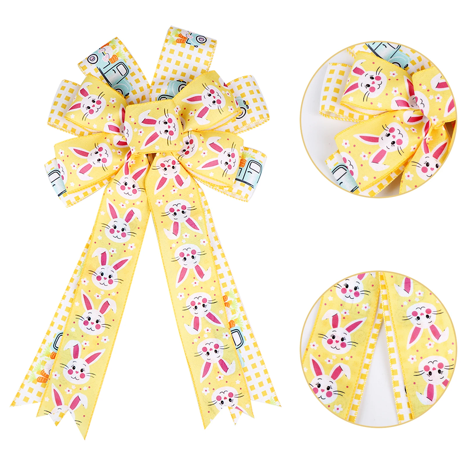 

2Pcs Gift Packing Pull Bow Ribbons Easter Large Multilayer Wreath Bow with Front Door Decoration Big Printted Bows Wall Ornament