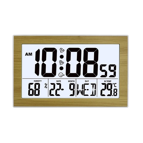 Цифровой будильник с термометром, Большие Настольные настенные часы с подсветкой, с двумя настройками, с цифровым дисплеем