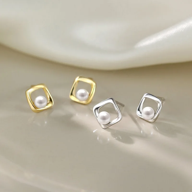 

Simple Pearl Geometric Stud Earrings Gold Color Hollow Irregular Korean Earings Fashion Piercing Pendientes Jewelry Accessories