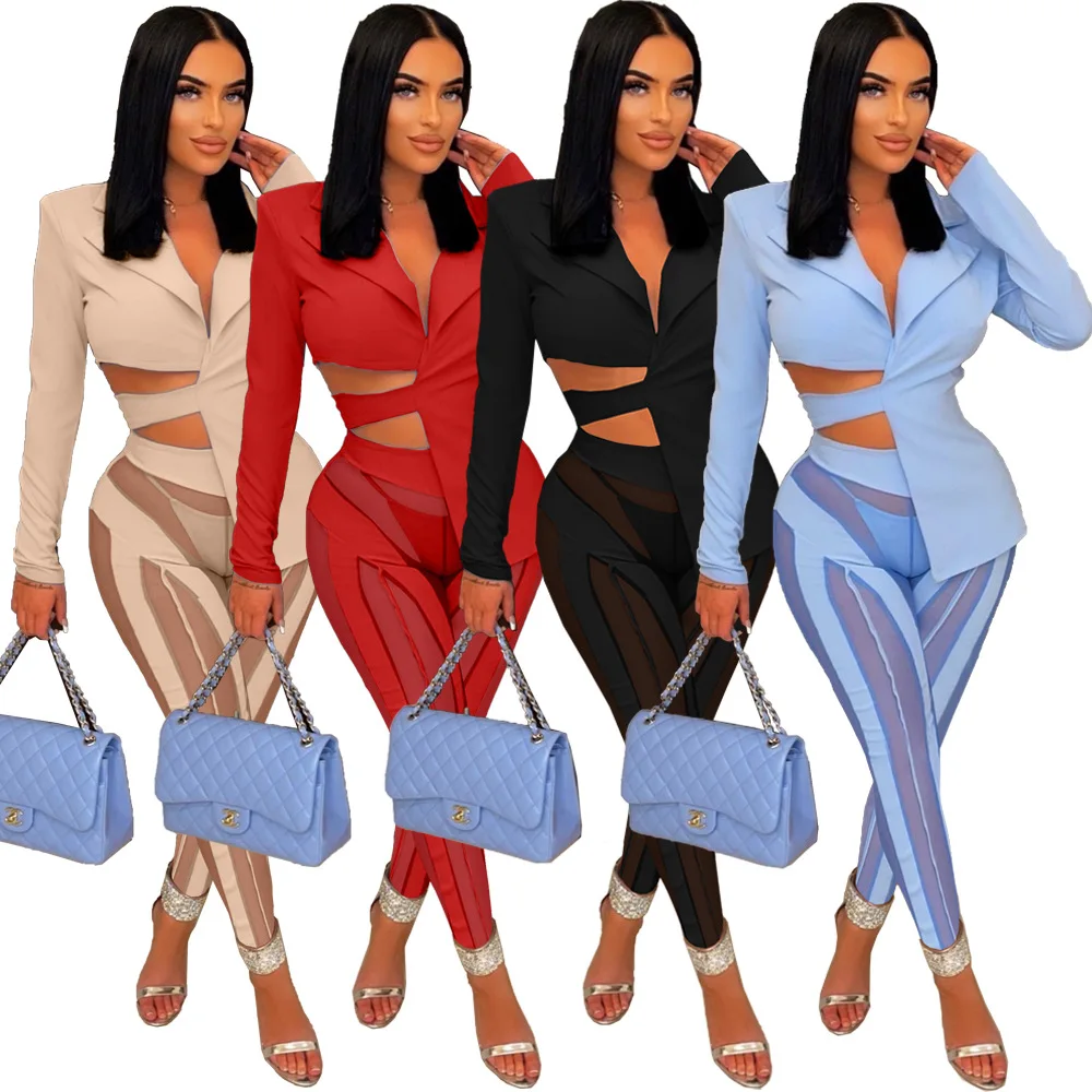 

Two Piece Set Sheer Mesh Bandage Streetwear Matching Set Sportsuit Clothes For Women Outfit Casaul Women Tracksuit