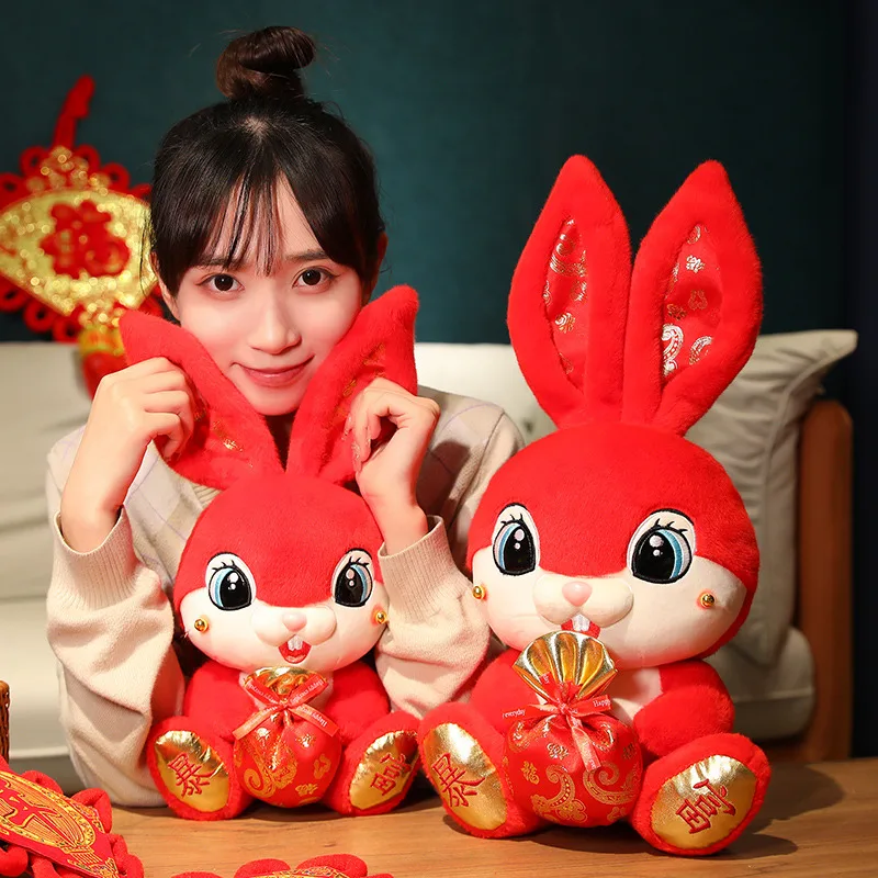 

Новогодний костюм Тан 35-50 см, китайский стиль, кролик удачи, плюшевая игрушка, мягкий милый кролик, мягкая кукла, талисман, коллекция, рождест...