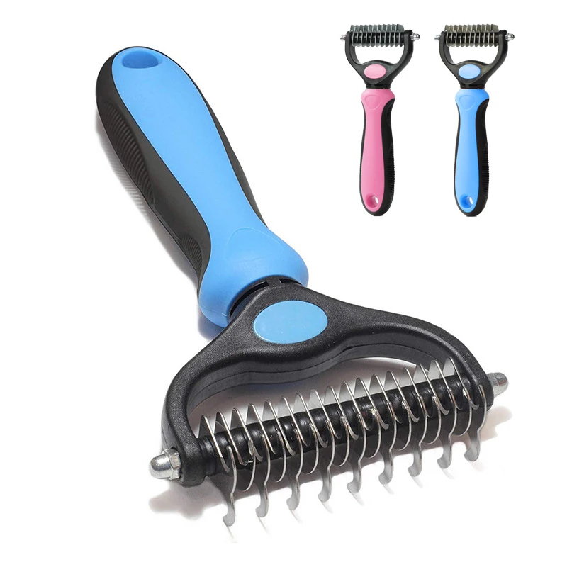 

Professional Pet Deshedding Brush Puppy Grooming Tools Undercoat Shedding Flying Hair 2 Sided Dematting Dog Comb Cat Brush Rake