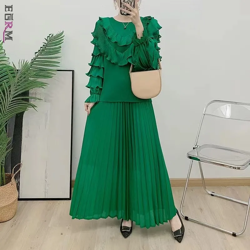 Женский костюм EGRM Miyake из двух предметов однотонный модный высокого качества с