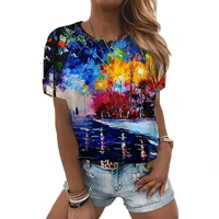 ladies t shirt harajuku fashion 3d oil painting flower print pullover top women casual short sleeve o neck loose oversized tops
