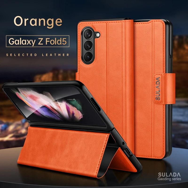 

Luxury Leather Magnetic Positioning Phone Cover for Samsung Galaxy Z Fold 5 Case Shockproof Full Screen Protection Kickstand