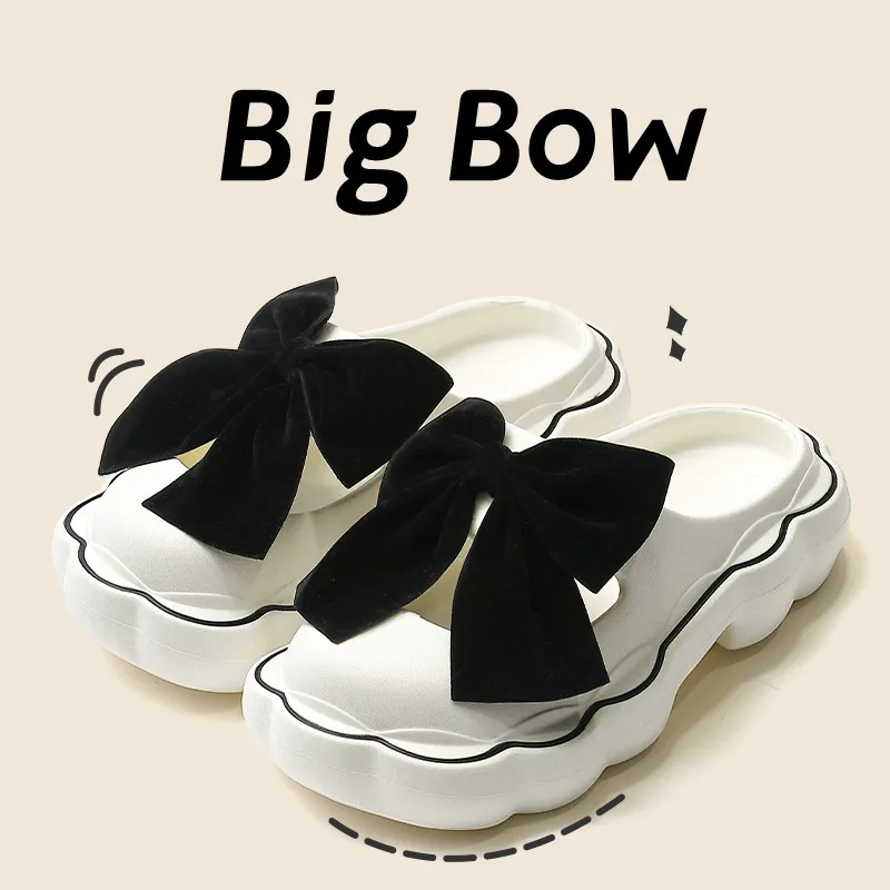 

Mary Jane Girl's Bow Slippers Summer Women Slides Cloud Non Slip Thick Platform Wrapped Toe Beach Sandals Students School Shoes