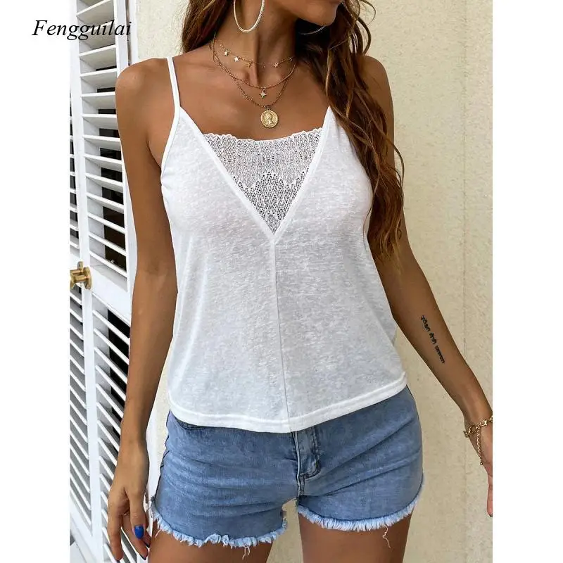 

Summer Women's Fashion Camisole Bottoming Vest Europe and America V-Neck Lace Camisole Top