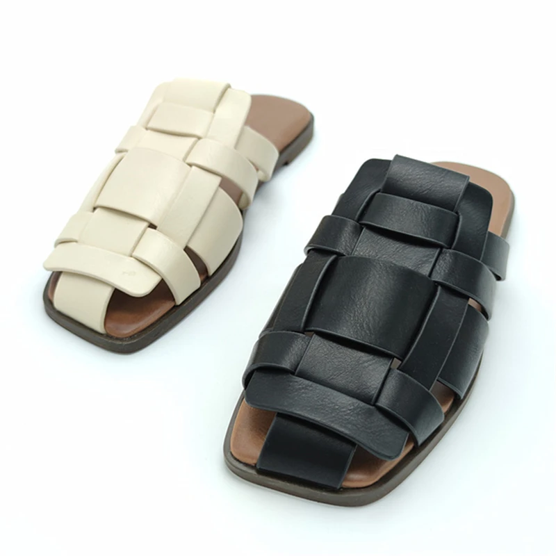 

Женские ажурные шлепанцы, сандалии на плоской подошве, квадратный носок, сланцы для пляжа, уличные тапочки, лето 2023