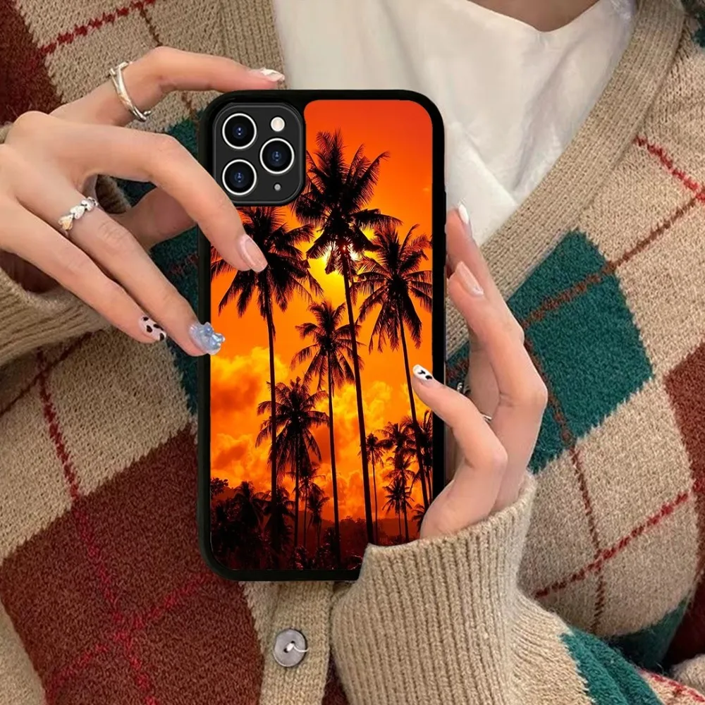 Sunset Coconut Grove Landscape Phone Case Silicone PC+TPU For IPhone 11 12 13 14 15 16 Plus Pro Max Cover