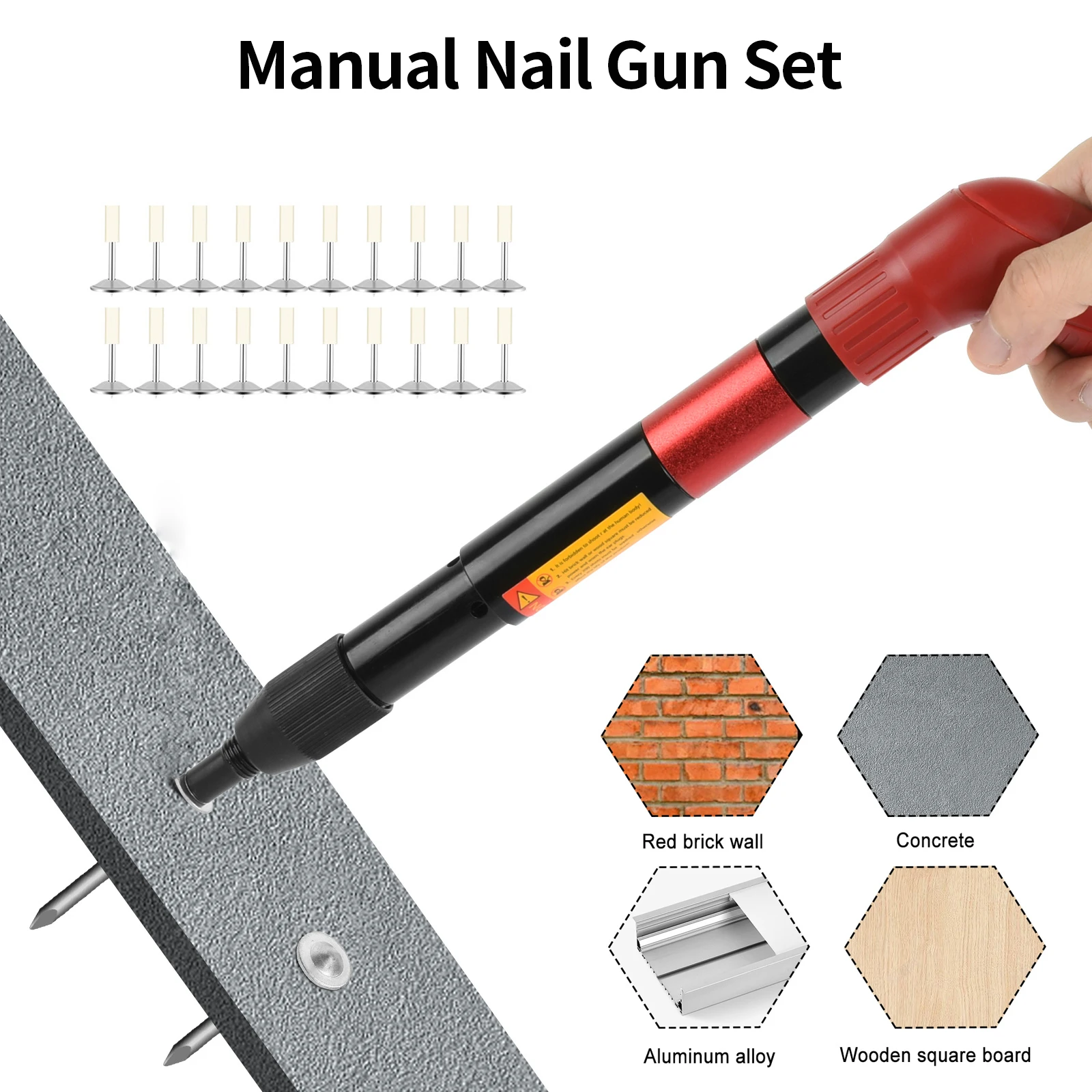 Manual Nail Gun Set Cordless for Woodworking Waterline Pipe Holder Cement Wall Monitor Installation Home Staple Fastening Tools