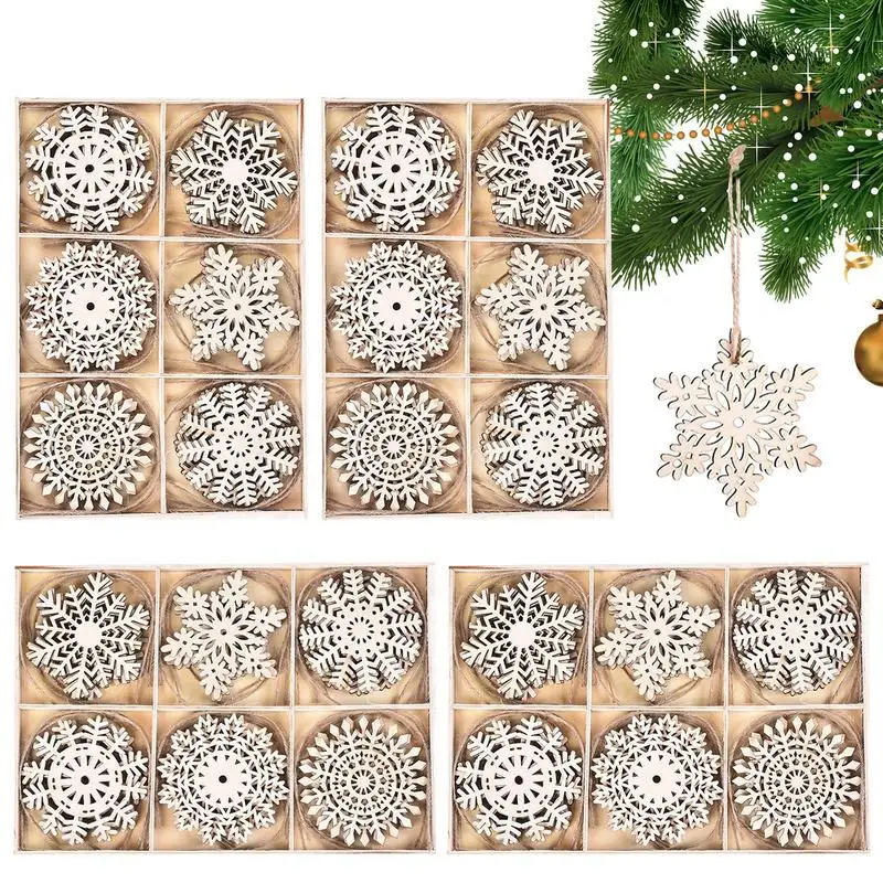 

Деревянные снежинки для рукоделия, 24 шт., необработанные деревянные украшения, снежинки, вырезы, снежинки в форме украшений, рождественские ...