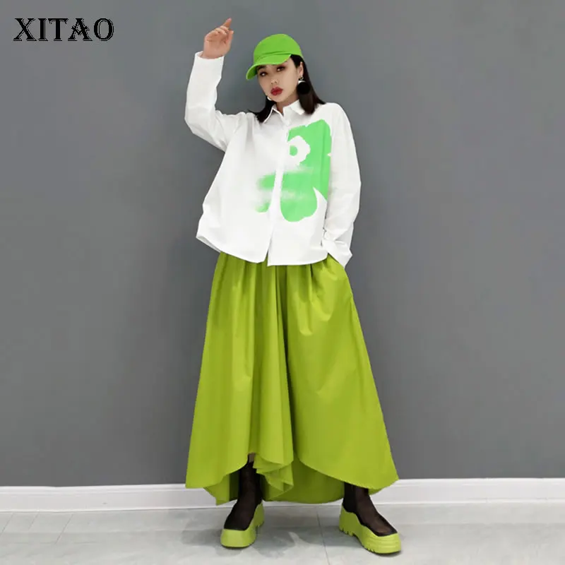 

XITAO/Повседневные комплекты со штанами контрастных цветов Свободная Простая рубашка с принтом универсальные новые костюмы из двух предмето...