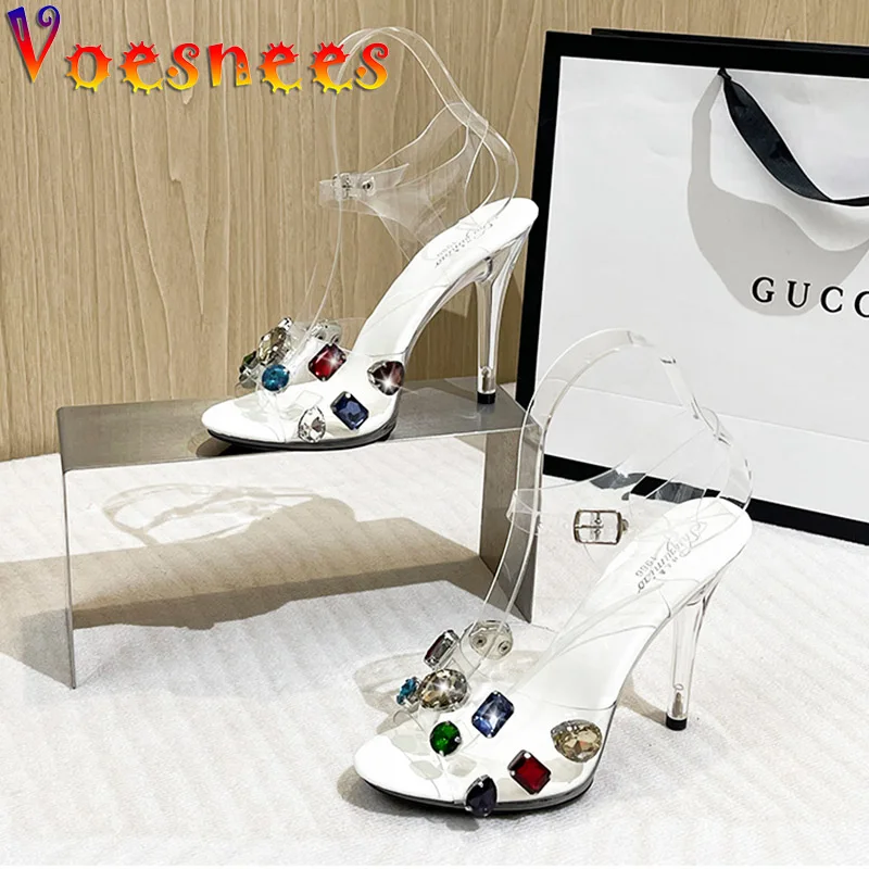 

Voesnees Summer New Transparent Perspex Heels Shoes 2022 Fashion Color Diamond Crystal Sandals 11CM Party Thin High Heel Pumps