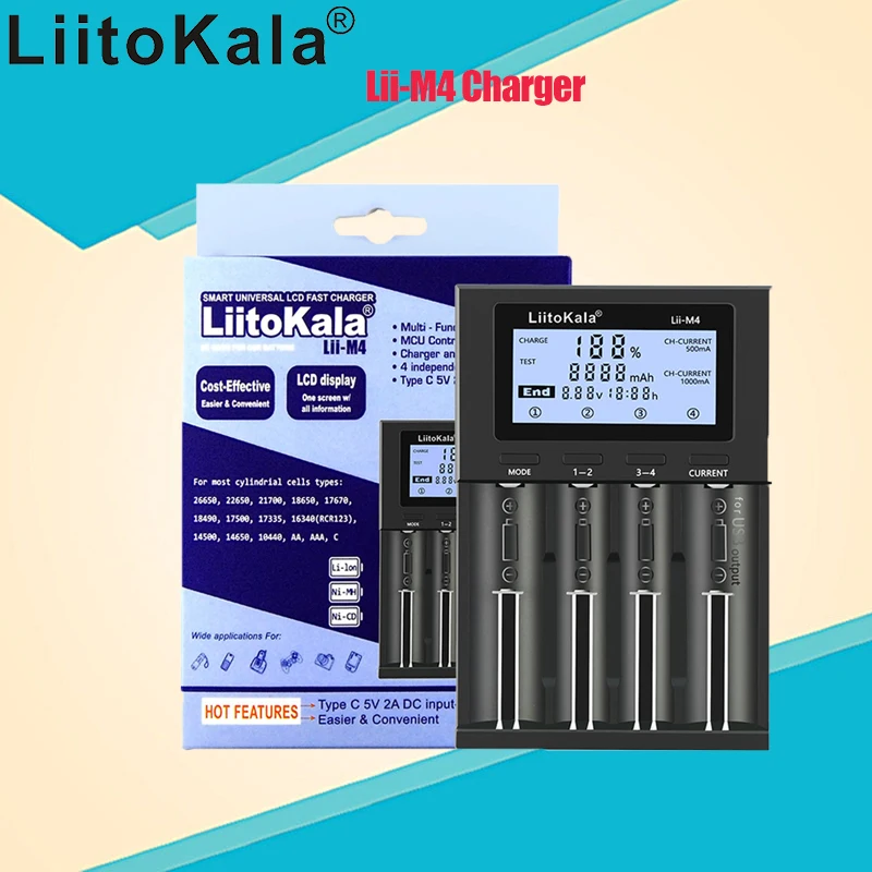 

Умное зарядное устройство LiitoKala, 1-5 шт., с ЖК-дисплеем, для батарей 18650, 26650, 21700, 32650, 20700, CR123A, 21700, AA, AAA
